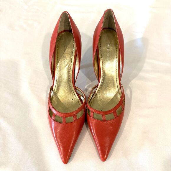 Nine West Red Coral Leather Cutout D'Orsay Bertha Pumps Size 8 - Picture 3 of 9